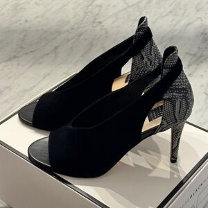 White House Black Market Grace  Suede Snake Embossed Open Toe Pumps 8.5